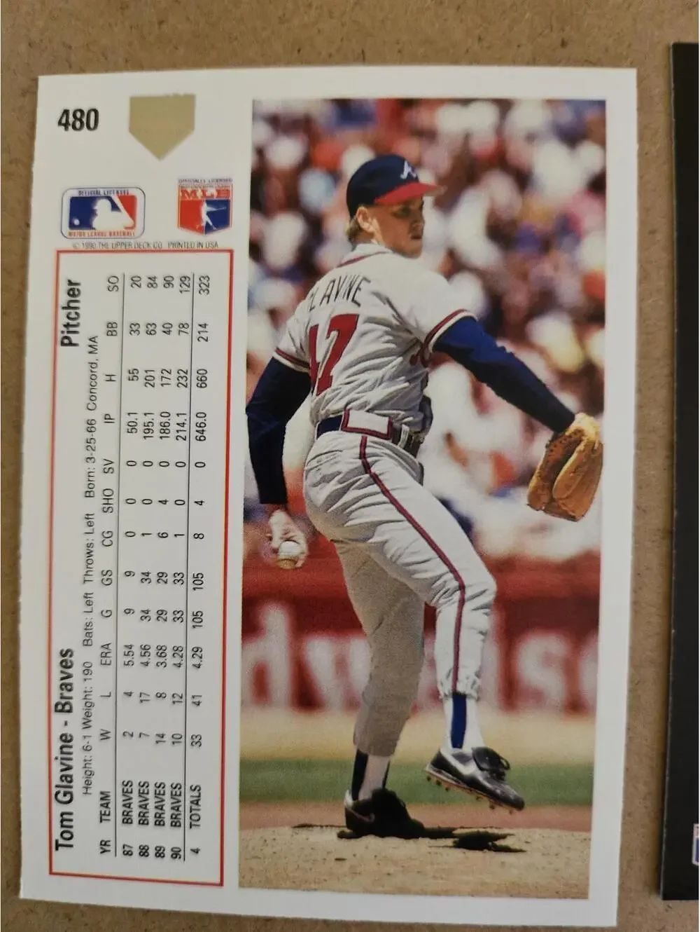 1991 Upper Deck #480 Tom Glavine - Atlanta Braves - HOF